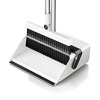 Broom with Dustpan Combo Set,UOEOS One-Sweep Clean,Pet Hair Removal Broom with Self-Cleaning Double-Layer Teeth,High Density Broom and Windproof Dustpan for Indoor&Outdoor,Standing Broom Holder Set