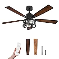 Consciot Ceiling Fan With Lights, 52 Inch Farmhouse Indoor Ceiling Fan With Remote, Quiet Reversible DC Motor, 5 Double Finish Wood Blades, Easy Dual Mount, Support Dimmable 2*E26 Bulbs(not included)