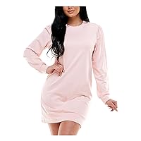 Womens Pink Long Sleeve Crew Neck Mini Shirt Dress Juniors XS