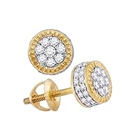 10kt Yellow Gold Mens Round Diamond Fluted Flower Cluster Stud Earrings 1/2 Cttw