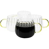14 oz Coffee Mugs Set of 4, Drinking Glasses with Yellow Handle, Clear Glass Cups for Hot or Cold Drinks like Cappuccino, Latte, Cocoa, Milk, Tea