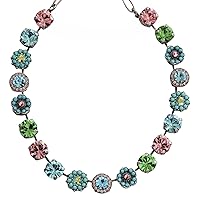 Mariana Silvertone Large Flower Shapes Crystal Necklace, Summer Fun Blue Pink Multi Color 3084 3711