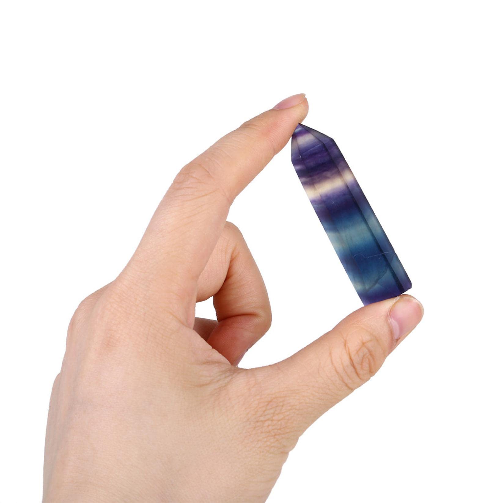 Larse Natural Fluorite Quartz Crystal Stone, Healing Amethyst Hexagonal Wand, Eliminate The Negative Energy Accumulation in The Body & Remove The Bad Luck, 1.77''~2.56''