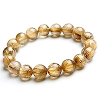 12mm Top Natural Gold Rutilated Quartz Titanium Crystal Wealthy Round Beads Women Men Bracelet AAAA