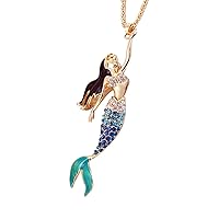 Uloveido Purple Blue Red Mermaid Necklace for Girls Rose Gold Plated Long Chain Mermaid Jewelry Pendant Necklace for Women YS841