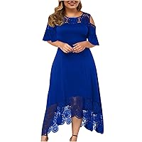Ladies Ruffle Short Sleeve Cold Shoulder Dresses Homecoming Dresses for Women Boat Neck Lace Beach Formal Hawaiian