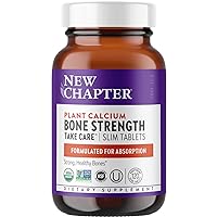 New Chapter Calcium Supplement - Bone Strength Organic Red Marine Algae Calcium - with Vitamin D3+K2 + Magnesium, 70+ Trace Minerals for Bone Health, Gluten Free, Easy to Swallow - 120 Slim Tablets