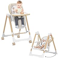 High Chairs for Babies and Toddlers,Baby Swings for Infants, Foldable High Chair with Wheels，5 Adjustable Height, 4-Position Backrest, 3 Footrest Positions, Double Removable Tray