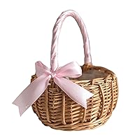 Wicker Basket,Woven Storage Basket, Flower Girl Basket with Handle Woven Willow Basket Wicker Rattan Flower Basket Candy Storage Basket for Wedding Party Decor Style 2