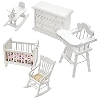 Doll House Furniture 1 :12 Scale, 5PCS Wooden Dollhouse Furniture Set, Safe Baby Doll Furniture, Mini Dollhouse Bedroom Furniture Doll House Accessories Set