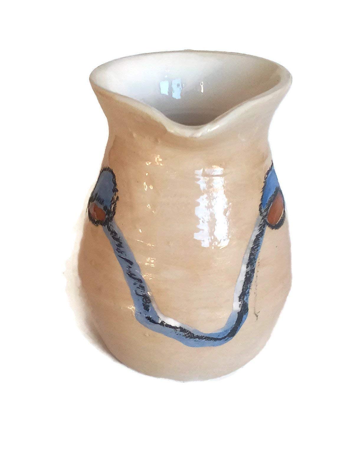 Handpainted Ceramic Beige Jug, Decorative Portuguese Pottery Handmade