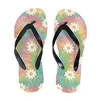 Vantaso Slim Flip Flops for Women Rainbow Striped Tie Dye Daisy Flowers Yoga Mat Thong Sandals Casual Slippers