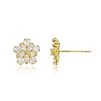 14K Yellow Gold Marquise & Square Cubic Zirconia Snowflake Stud Earring (No Back)