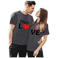 Couple Shirts for Him and Her Funny Valentine Crew Neck Short-Sleeved Tee Holiday Couple's Matching T-Shirt