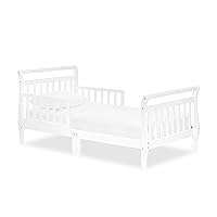 Classic Sleigh Toddler Bed in White, JPMA Certified, Comes with Safety Rails, Non-Toxic Finishes, Low to Floor Design, Wooden Nursery Furniture