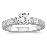 AGS Certified 3/4 Carat Engraved Diamond Solitaire Ring in 14K White Gold (H-I Color, I1-I2 Clarity)