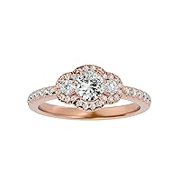 Certified 14K Gold Ring in Round Cut Moissanite Diamond (0.53 ct) Round Cut Natural Diamond (0.59 ct) With White/Yellow/Rose Gold Engagement Ring For Women