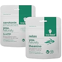 brain feed Serotonin Supplements & Natural l theanine | Serotonin Mood Support & Stress Relief Supplements | 5HTP 100mg + 250mg L theanine Capsules | 2 Month Supply | Vegan