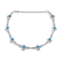 Native America Fashion Festival Concho Faux Blue Turquoise Choker Necklace Western Jewelry for Women Teen Oxidized Silver Plated Adjustable