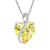 YL Heart Necklace for Women 925 Sterling Silver Pendant 12 Birthstone Cubic Zirconia Necklace Jewellery Gifts for Mum Her Wife Girlfriend