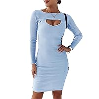 Women's Long Sleeve Ribbed Maxi Dress Front Hollow Out Bodycon Sweater Dress Slim Fit Knit Dresses for Party Cocktail