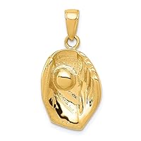 14k Yellow Gold Solid Polished Textured back Baseball Glove and Ball Pendan Pendant Necklace Measures 25.9x13.4mm Jewelry for Women