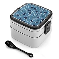 Dark Blue Sperms Lunch Box with Handle Stackable 2 Layer Leak-Proof Bento Box Portable Food Containers for Unisex