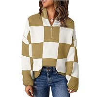 Dokotoo Womens Sweaters Long Sleeve 1/4 Zip Pullover Polo V Neck Dressy Casual Tops