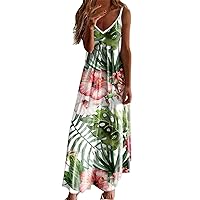 Women's Casual Loose Sundress Long Dress Sleeveless Tie Dye Split Maxi Dresses Summer Beach Dress with Pockets