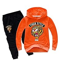 Unisex Kids Tiger Print Pullover Hoodie and Sweatpants Set-Long Sleeve Hooded Tops Sweatshirts for Teen Boys Girls