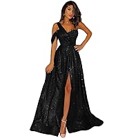 Women's Sequin Prom Dress Split Glitter Sparkle One Shoulder Long Party Formal Elegant Dress with Applique