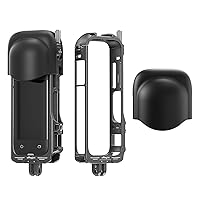 Camera Utility Frame with Silicone Lens Cap Compatible for Insta360 X4 Action Camera Aluminum Alloy Protective Utility Cage Cold Shoe Bezel Case Accessories (X4 - Two-Prong Version)