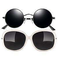 Joopin Polarized Glasses, Small Round Sunglasses and White Jackie O Sunglasses Bundle, Hippie Metal Small Circle Shades Unisex Cosplay Costume, Trendy Butterfly Sun Glasses for Women Driving Sunnies