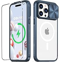 Compatible with iPhone 15 Pro Clear MagSafe Case with Slide Camera Cover Protector,[Action Button Access] [Strong Magnets][Anti Yellow] Shockproof Case with 1 Screen Protector 6.1