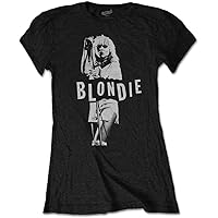 Blondie T Shirt Mic Stand Debbie Harry Logo Official Womens Junior Fit Black Size S