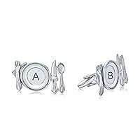 Personalize Unique Gift Culinary Gourmet Kitchen Foodie Engravable Restaurant Owner Chef Plated Knife Fork Cufflinks For Men .925 Sterling Silver