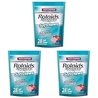 Rolaids Advanced Antacid Plus Anti-Gas Softchews, 28 Count, Mixed Berry, Heartburn and Gas Relief (Pack of 3)