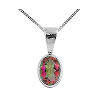 Beautiful Jewellery Company BJC® 9ct White Gold Natural Mystic Topaz Single Oval Solitaire Pendant 1.50ct & 9ct White Gold Curb Necklace Chain