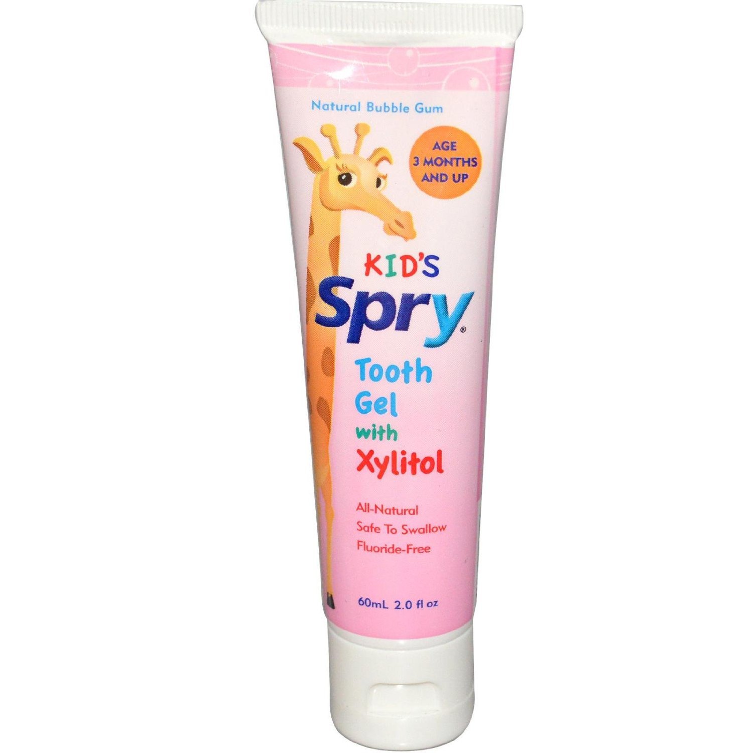 Spry Xylitol Baby Toothpaste, Natural Toddler Toothpaste, Fluoride Free Toothpaste for Kids, Xylitol Toothpaste for Kids Age 3 Months and Up, Tooth Gel Bubble Gum 2 Fl Oz (Pack of 2)