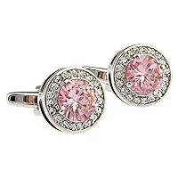 Pink Crystal Round Clear Accents Pair Cufflinks in a Presentation Gift Box & Polishing Cloth