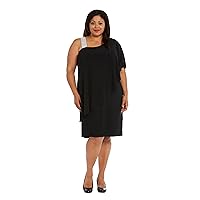 R&M Richards Womens Plus One Shoulder Embellished Cocktail and Party Dress