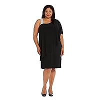 R&M Richards Womens Embellished Asymmetric Cocktail Dress Black