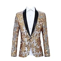 Glitter Gold Sequin Blazers for Men Slim Fit Shawl Lapel Suit Jacket Male Stage Singer Single Button Dress Blazer