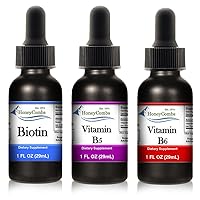 HoneyCombs Vitamin B7 (Biotin) Drops – Liquid B, 1Fl Oz. + Vitamin B5 (Pantothenic Acid) Drops – Liquid Vitamin B5 Extract 1Fl Oz. + Vitamin B6 (Pyridoxine) Drops, 1Fl Oz.