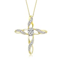 Rylos 14K Yellow Gold Cross Necklace with Gemstone & Diamonds | Elegant Pendant with 18