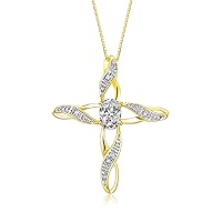 RYLOS Necklaces for Women Yellow Gold Plated Silver 925 Cross Necklace with Gemstone & Diamonds Pendant with 18