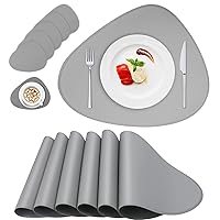 Placemats Set of 6, Faux Leather Placemats, Oval Table Mats, Heat Stain Scratch Resistant Non-Slip Waterproof Oil-Proof Washable Wipeable Outdoor Indoor for Dining Patio Table Kitchen Decor and Kids