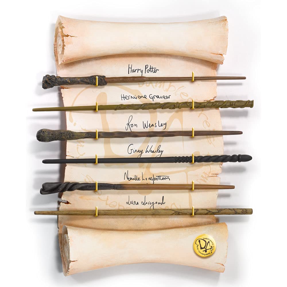 The Noble Collection Harry Potter Dumbledore's Army Wand Collection - Set of 6 Prop Replica Wands on 17in (44cm) Resin Scroll Display - Officially Licensed Film Set Movie Gifts