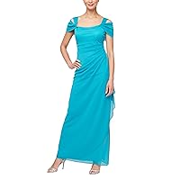 Alex Evenings Women's Long Cold Shoulder Dress, Mother of The Bride, Formal Events, (Petite and Regular Sizes)