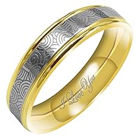 Women's Matte & Polish 4MM & 6MM Flat Promise Ring Wedding Bands Titanium Ring Two Tone Color: Yellow Gold & Platinum Engraved I Love You